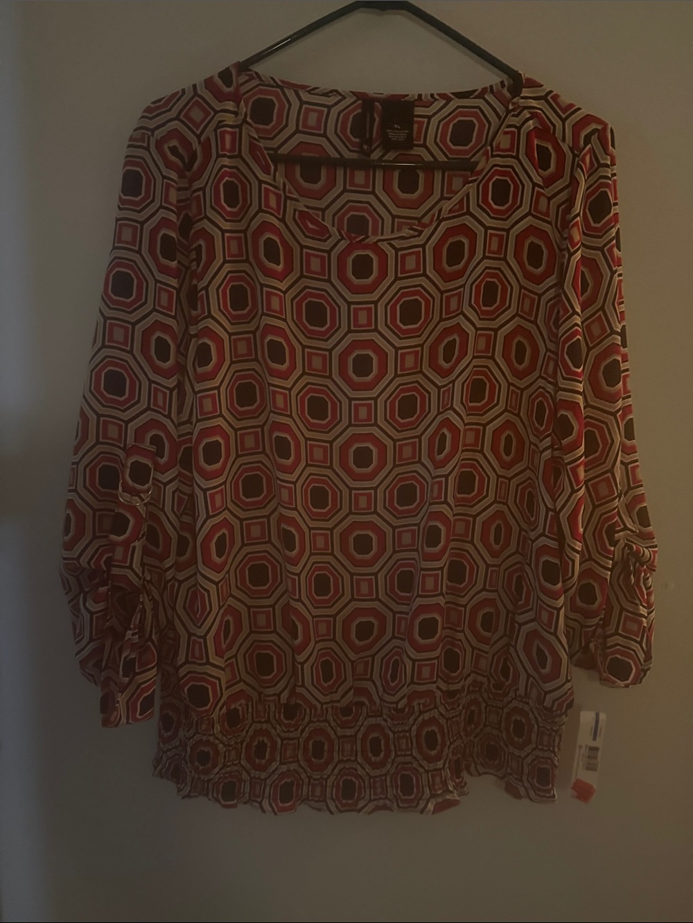 new directions Geometric Tunic Top in Pink & Brown